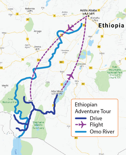 Omo River Valley Tour Map - Ethiopia